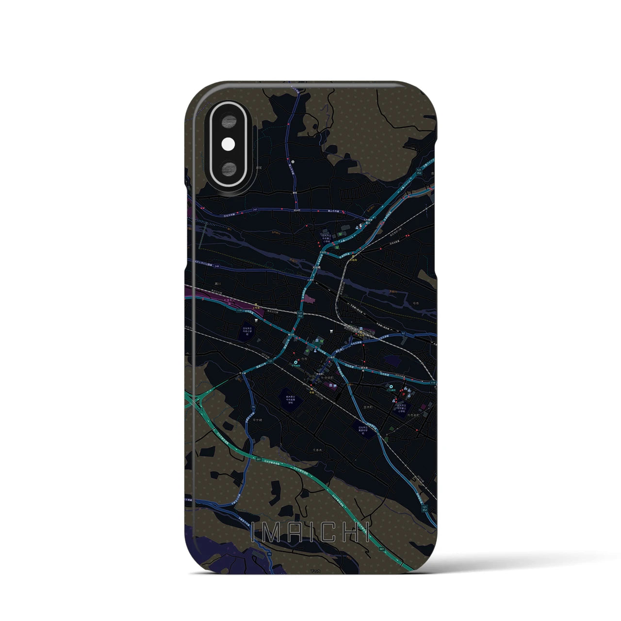 【今市】地図柄iPhoneケース（バックカバータイプ・ブラック）iPhone XS / X 用