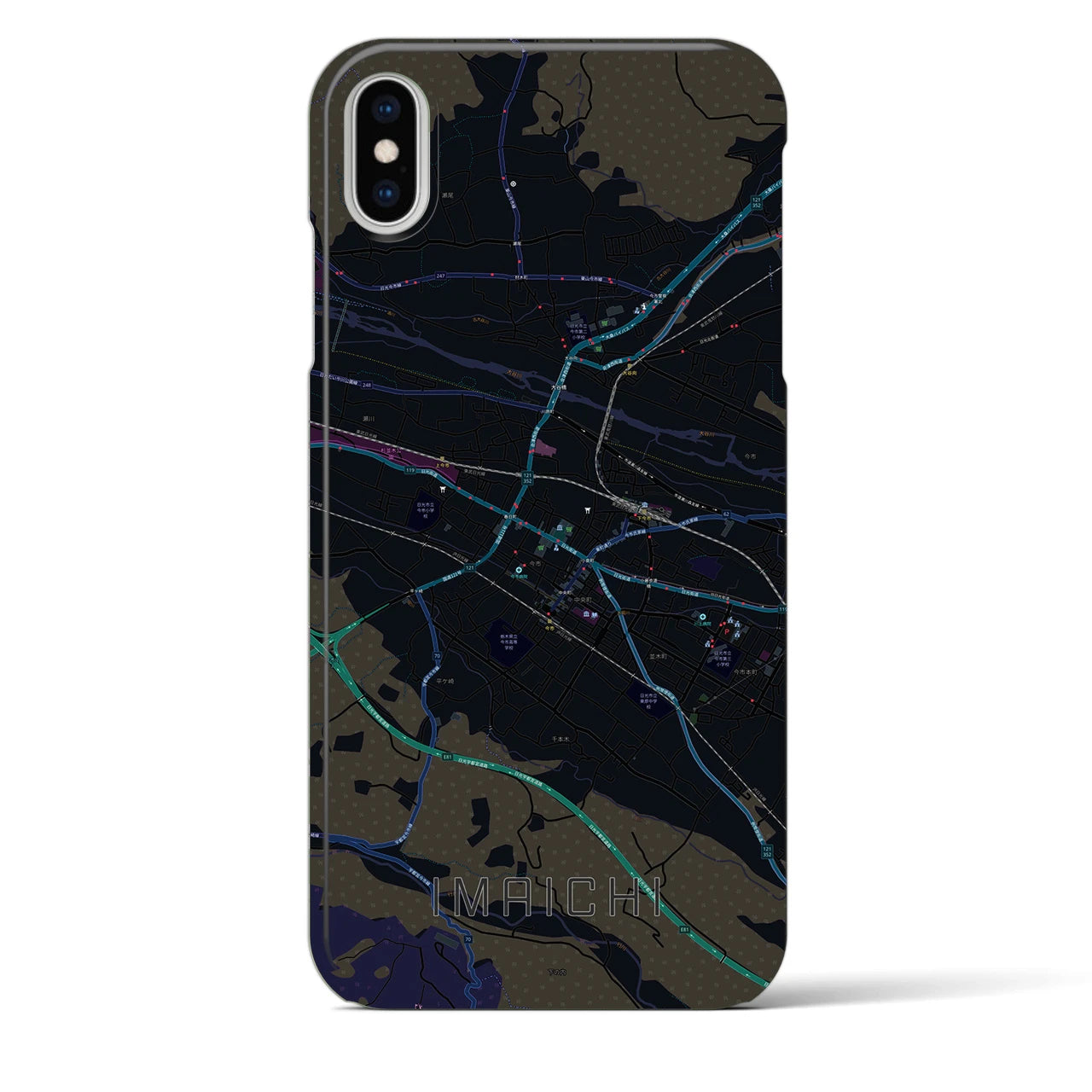 【今市】地図柄iPhoneケース（バックカバータイプ・ブラック）iPhone XS Max 用