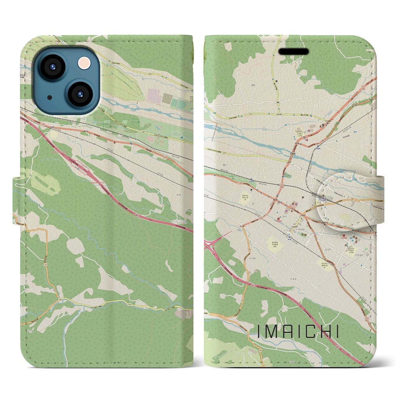 【今市】地図柄iPhoneケース（手帳両面タイプ・ナチュラル）iPhone 13 用