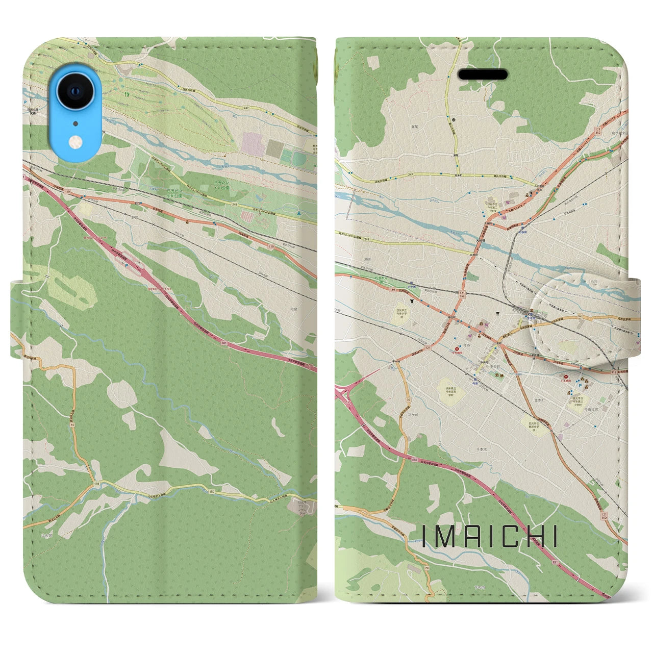 【今市】地図柄iPhoneケース（手帳両面タイプ・ナチュラル）iPhone XR 用
