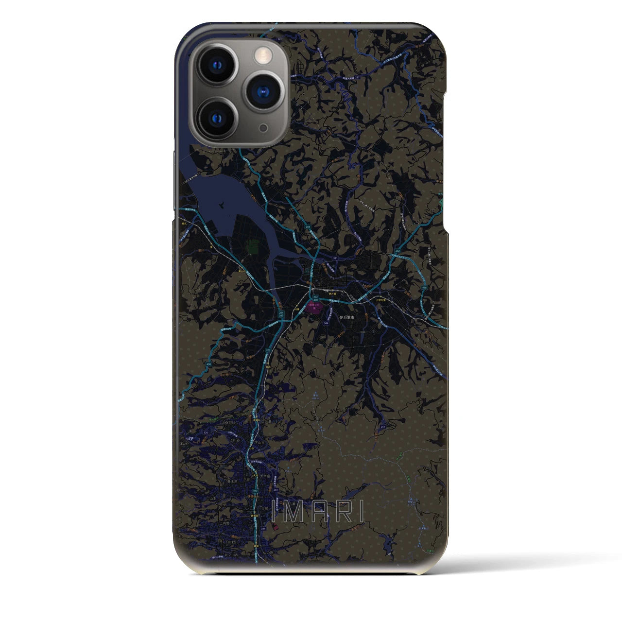 【伊万里】地図柄iPhoneケース（バックカバータイプ・ブラック）iPhone 11 Pro Max 用