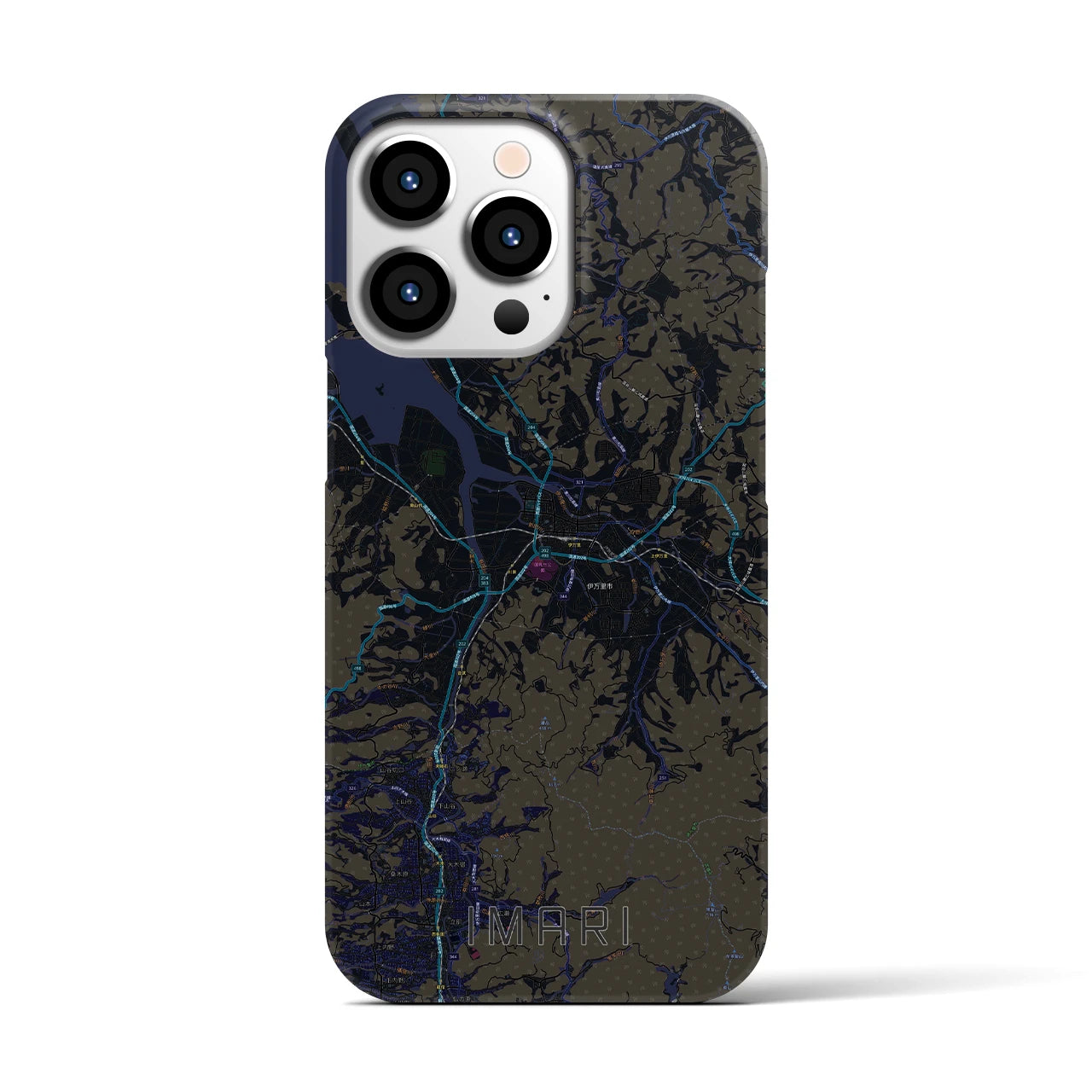 【伊万里】地図柄iPhoneケース（バックカバータイプ・ブラック）iPhone 13 Pro 用