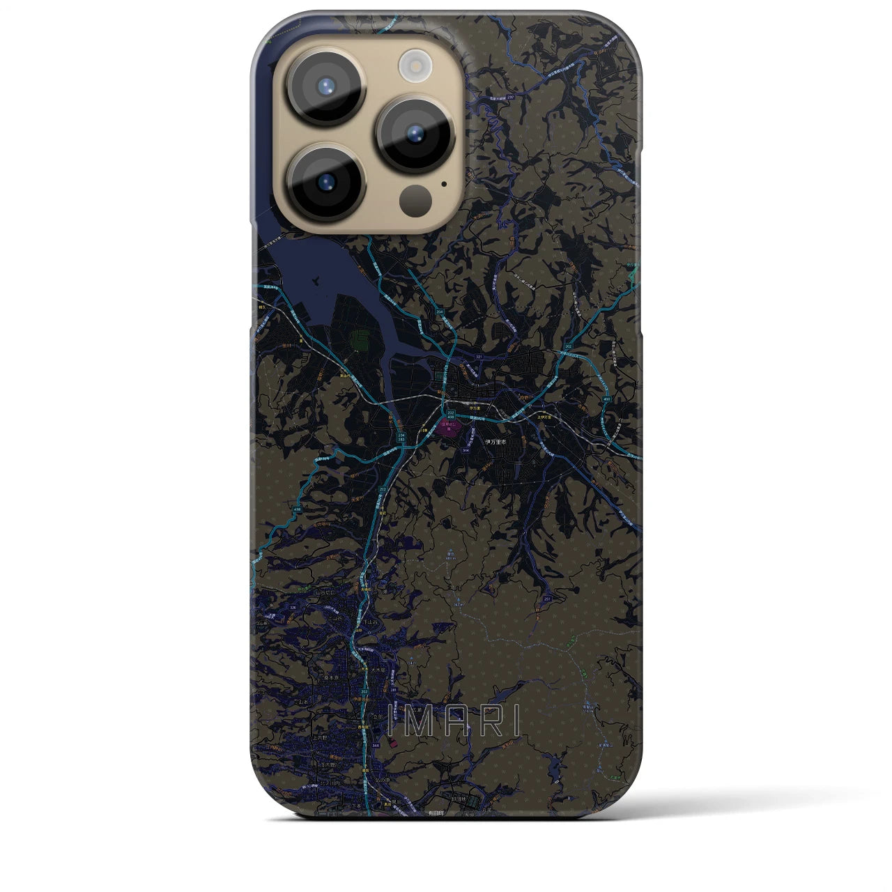 【伊万里】地図柄iPhoneケース（バックカバータイプ・ブラック）iPhone 14 Pro Max 用