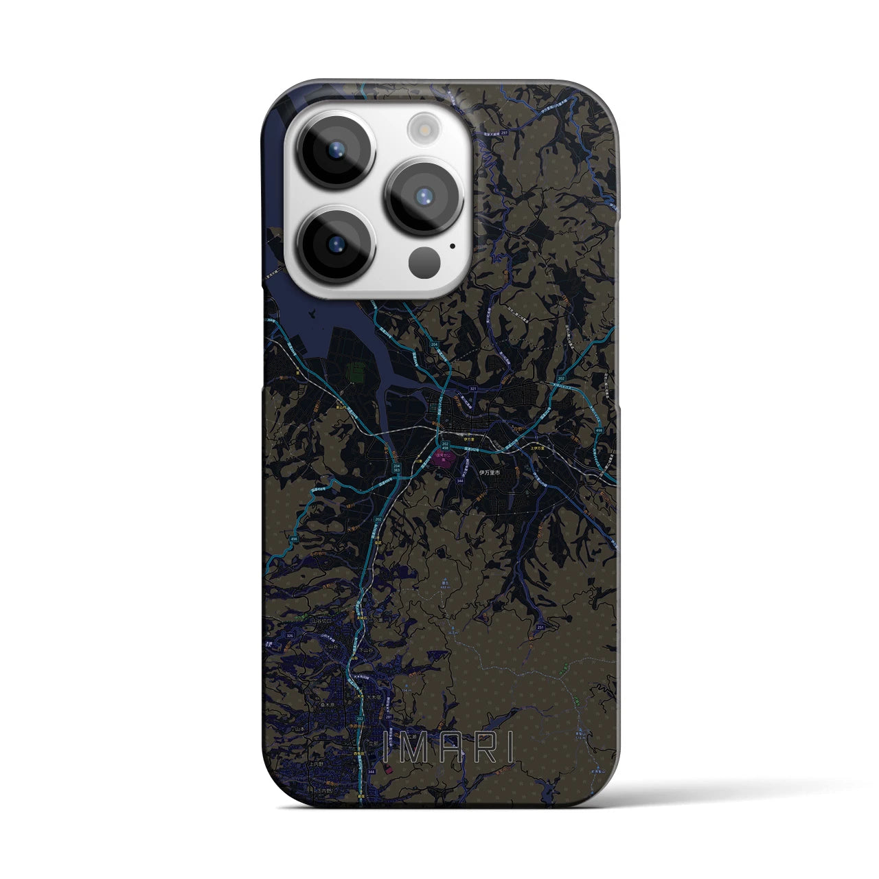 【伊万里】地図柄iPhoneケース（バックカバータイプ・ブラック）iPhone 14 Pro 用