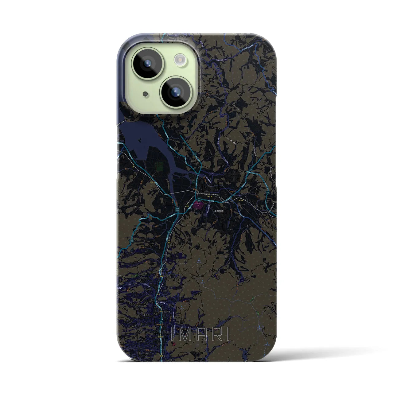 【伊万里】地図柄iPhoneケース（バックカバータイプ・ブラック）iPhone 15 用