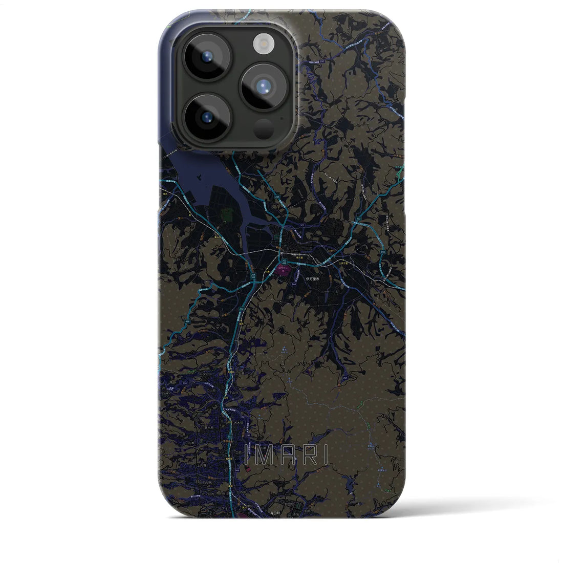 【伊万里】地図柄iPhoneケース（バックカバータイプ・ブラック）iPhone 15 Pro Max 用