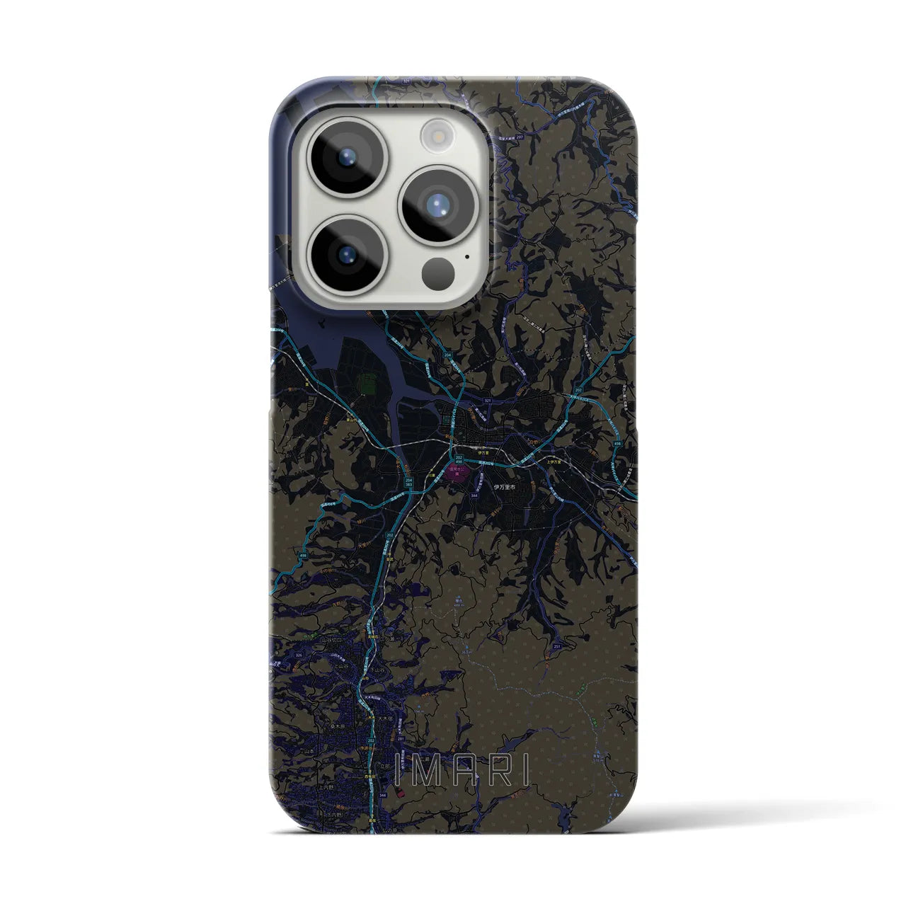 【伊万里】地図柄iPhoneケース（バックカバータイプ・ブラック）iPhone 15 Pro 用