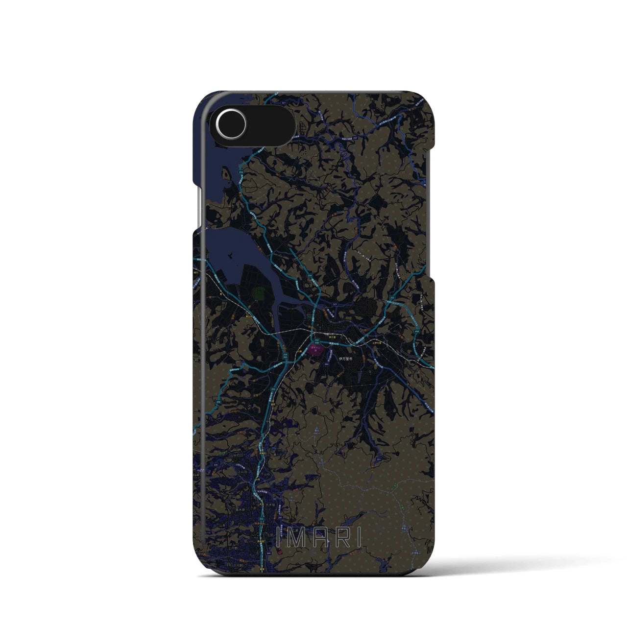 【伊万里】地図柄iPhoneケース（バックカバータイプ・ブラック）iPhone SE（第3 / 第2世代） / 8 / 7 / 6s / 6 用