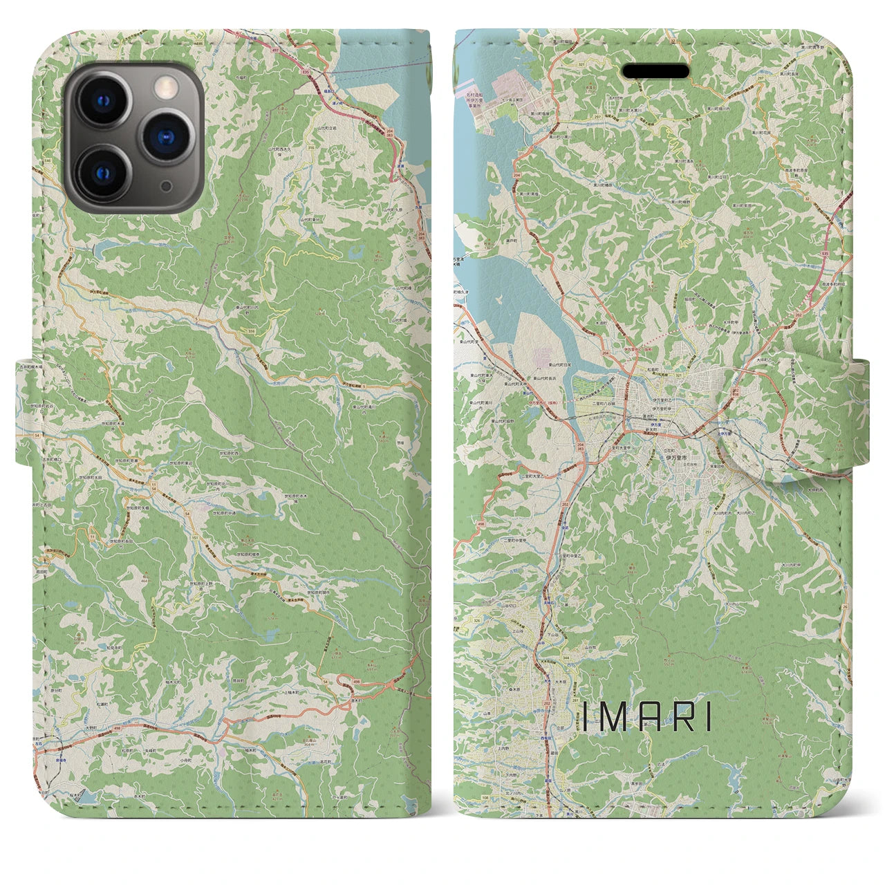 【伊万里】地図柄iPhoneケース（手帳両面タイプ・ナチュラル）iPhone 11 Pro Max 用