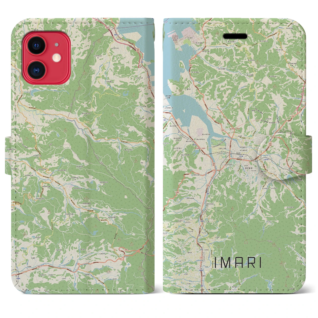 【伊万里】地図柄iPhoneケース（手帳両面タイプ・ナチュラル）iPhone 11 用
