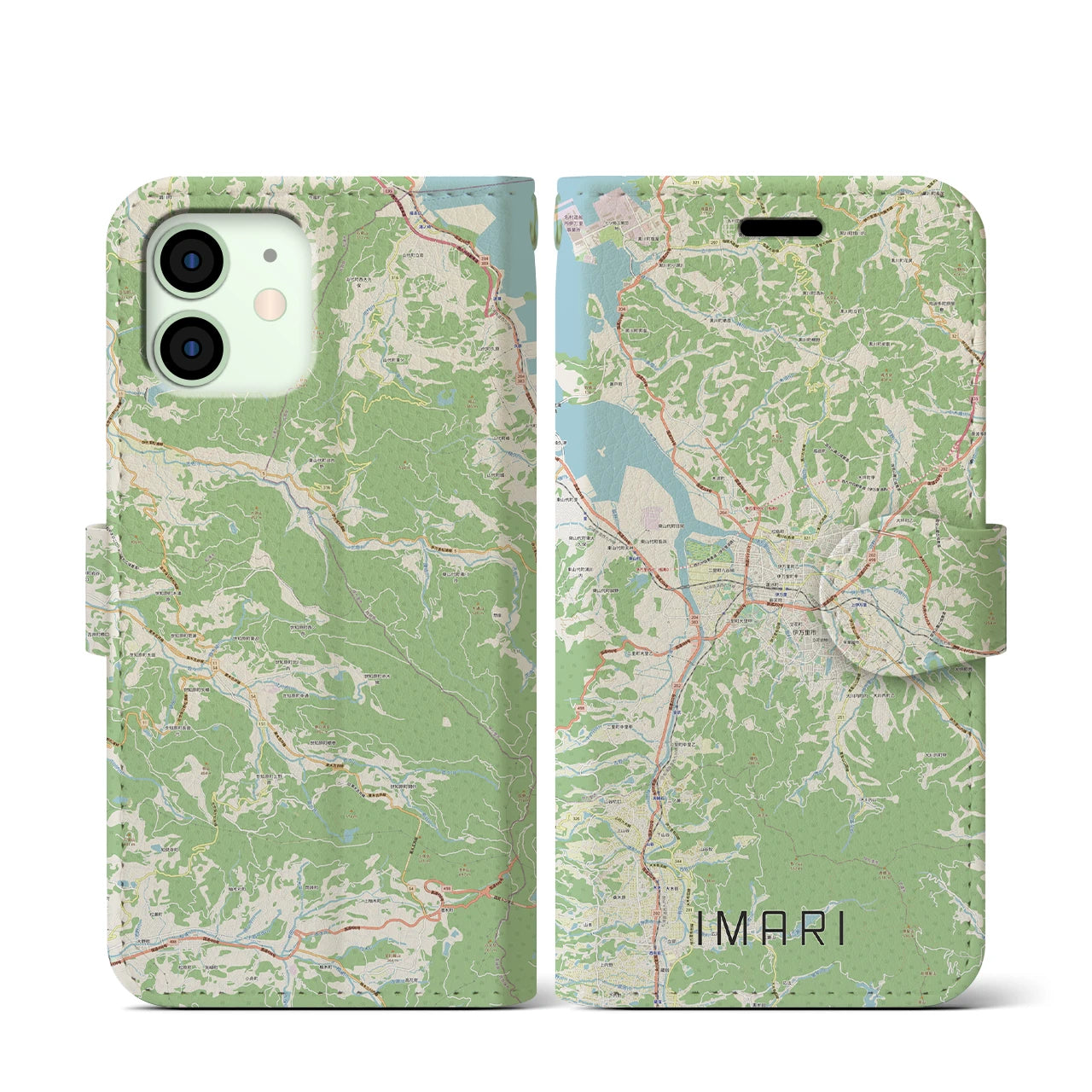 【伊万里】地図柄iPhoneケース（手帳両面タイプ・ナチュラル）iPhone 12 mini 用