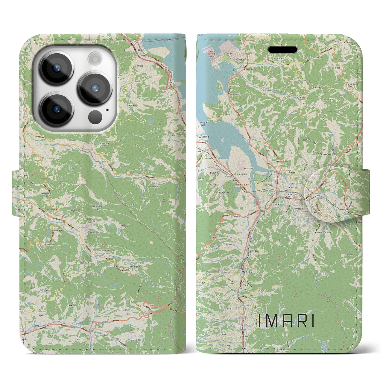 【伊万里】地図柄iPhoneケース（手帳両面タイプ・ナチュラル）iPhone 14 Pro 用