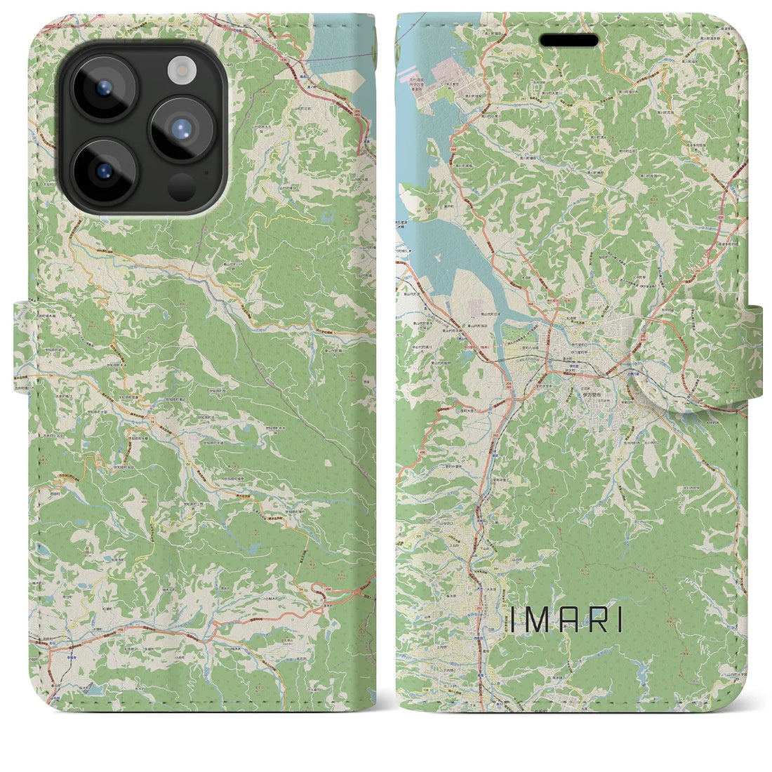 【伊万里】地図柄iPhoneケース（手帳両面タイプ・ナチュラル）iPhone 15 Pro Max 用