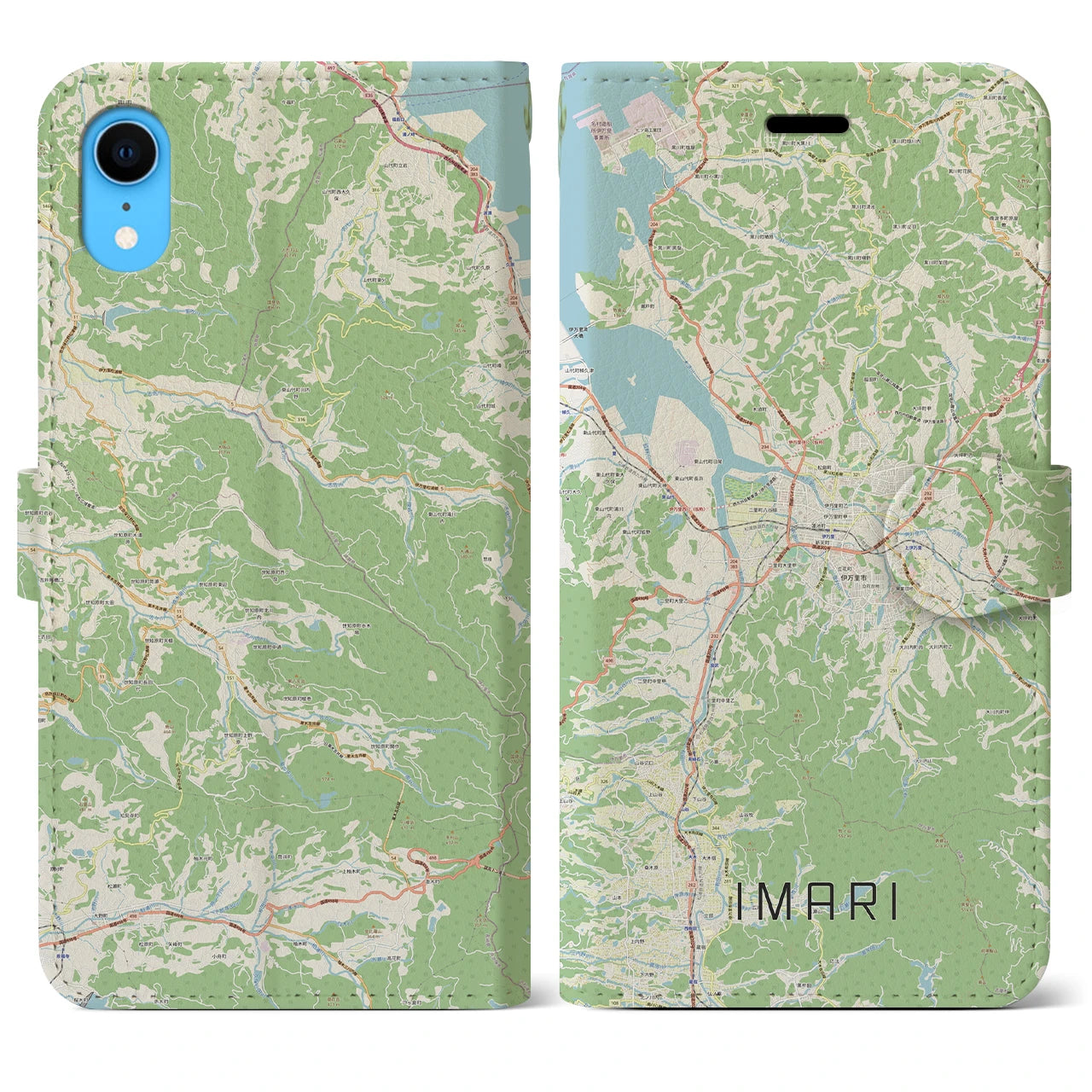 【伊万里】地図柄iPhoneケース（手帳両面タイプ・ナチュラル）iPhone XR 用