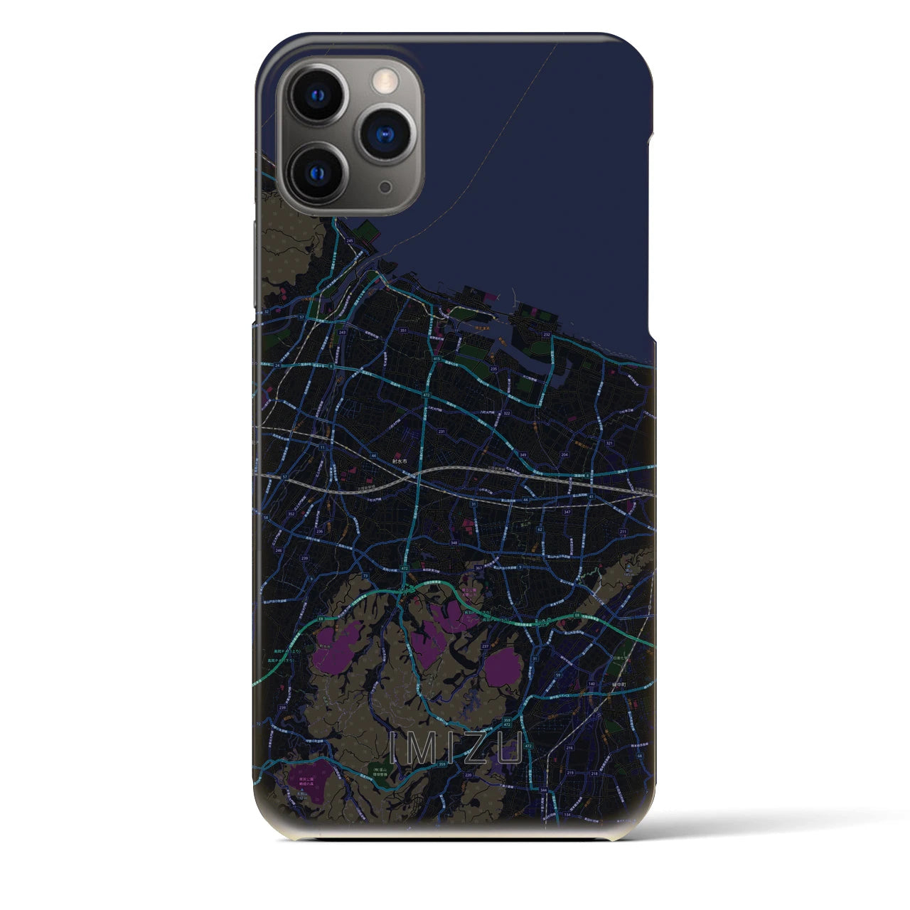【射水】地図柄iPhoneケース（バックカバータイプ・ブラック）iPhone 11 Pro Max 用