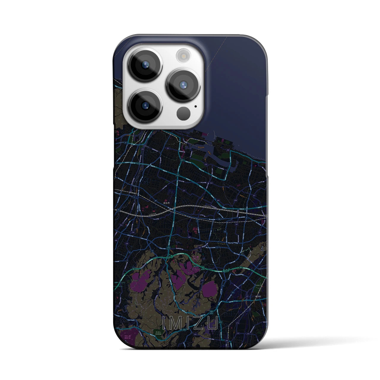 【射水】地図柄iPhoneケース（バックカバータイプ・ブラック）iPhone 14 Pro 用