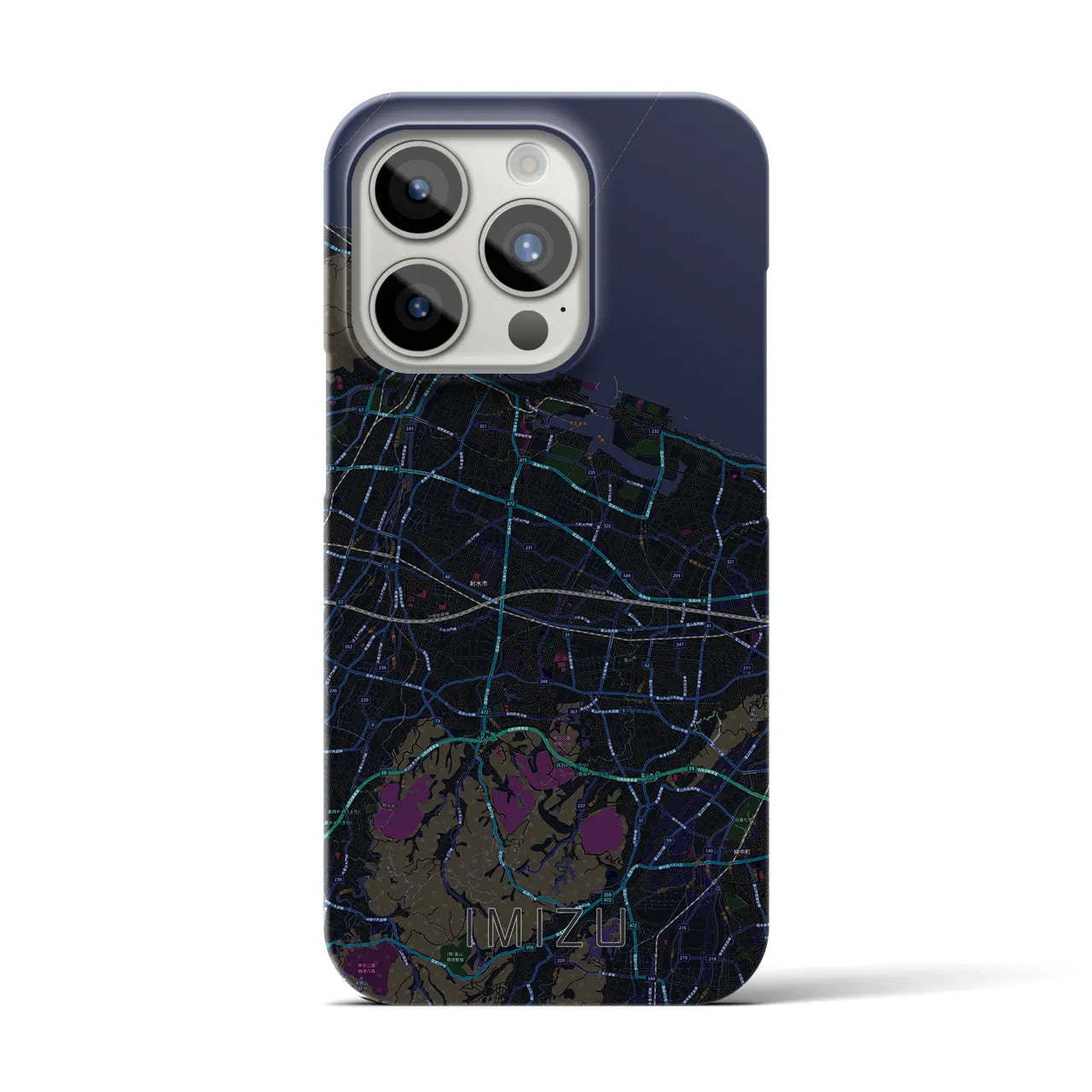 【射水】地図柄iPhoneケース（バックカバータイプ・ブラック）iPhone 15 Pro 用