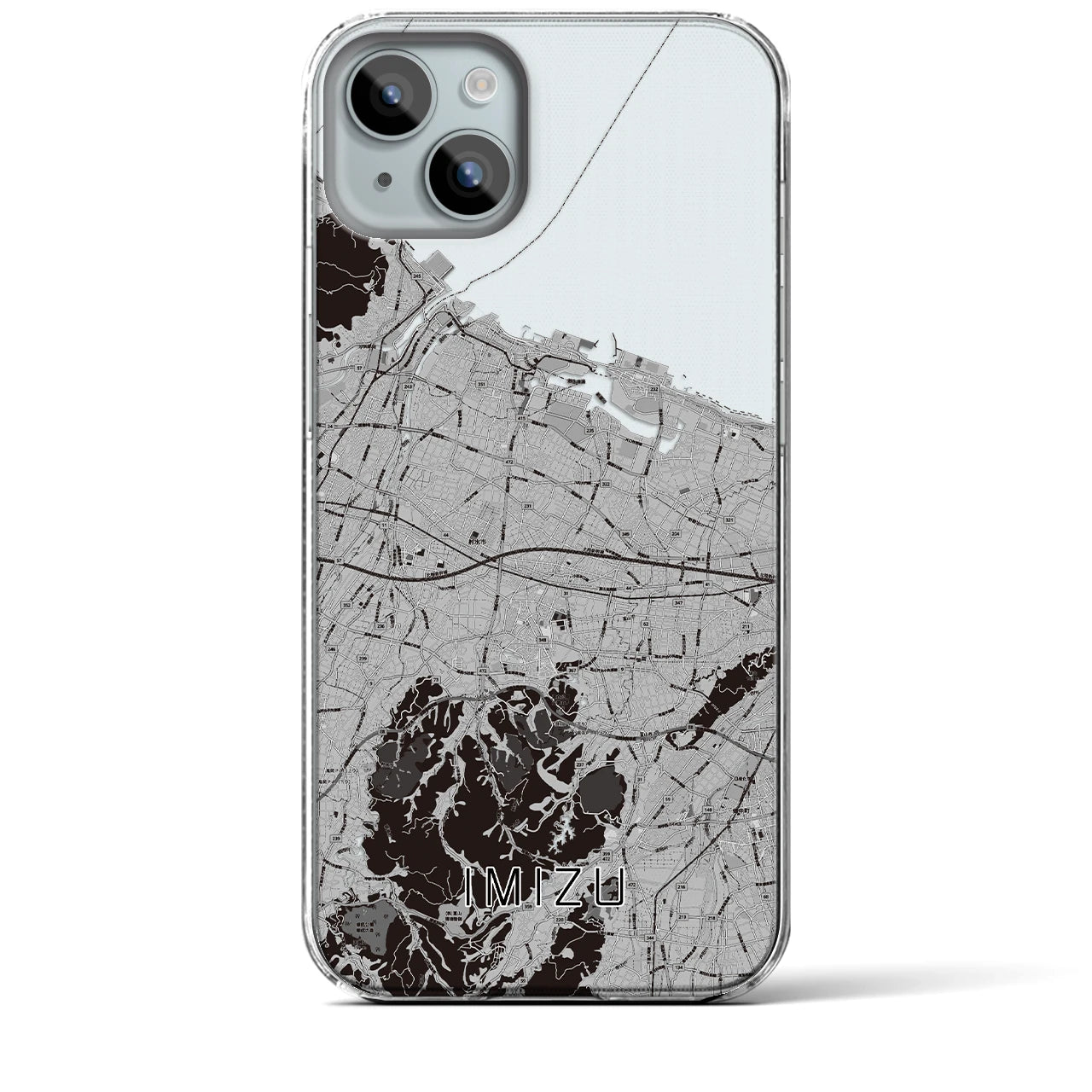 【射水】地図柄iPhoneケース（クリアタイプ・モノトーン）iPhone 15 Plus 用