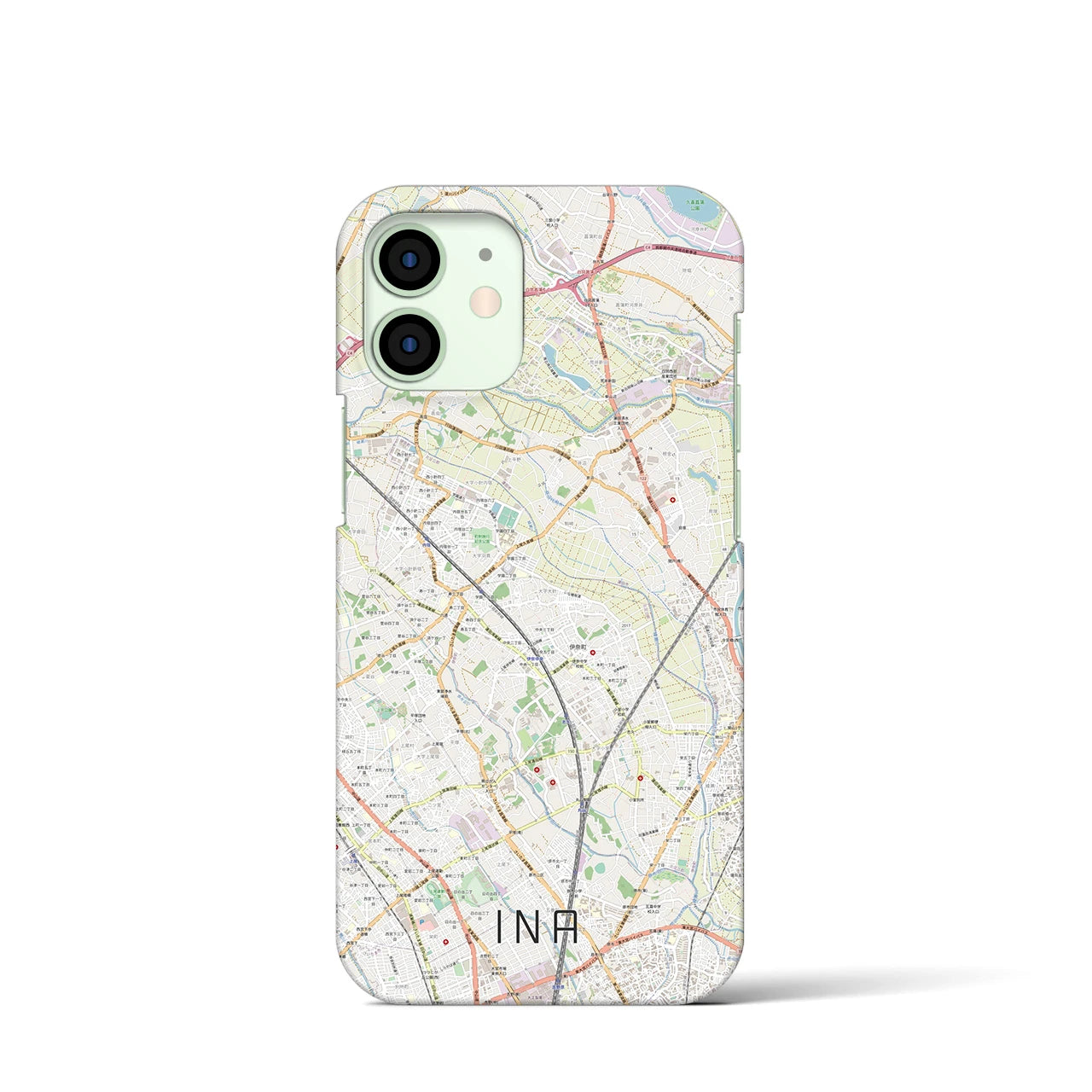 【伊奈】地図柄iPhoneケース（バックカバータイプ・ナチュラル）iPhone 12 mini 用
