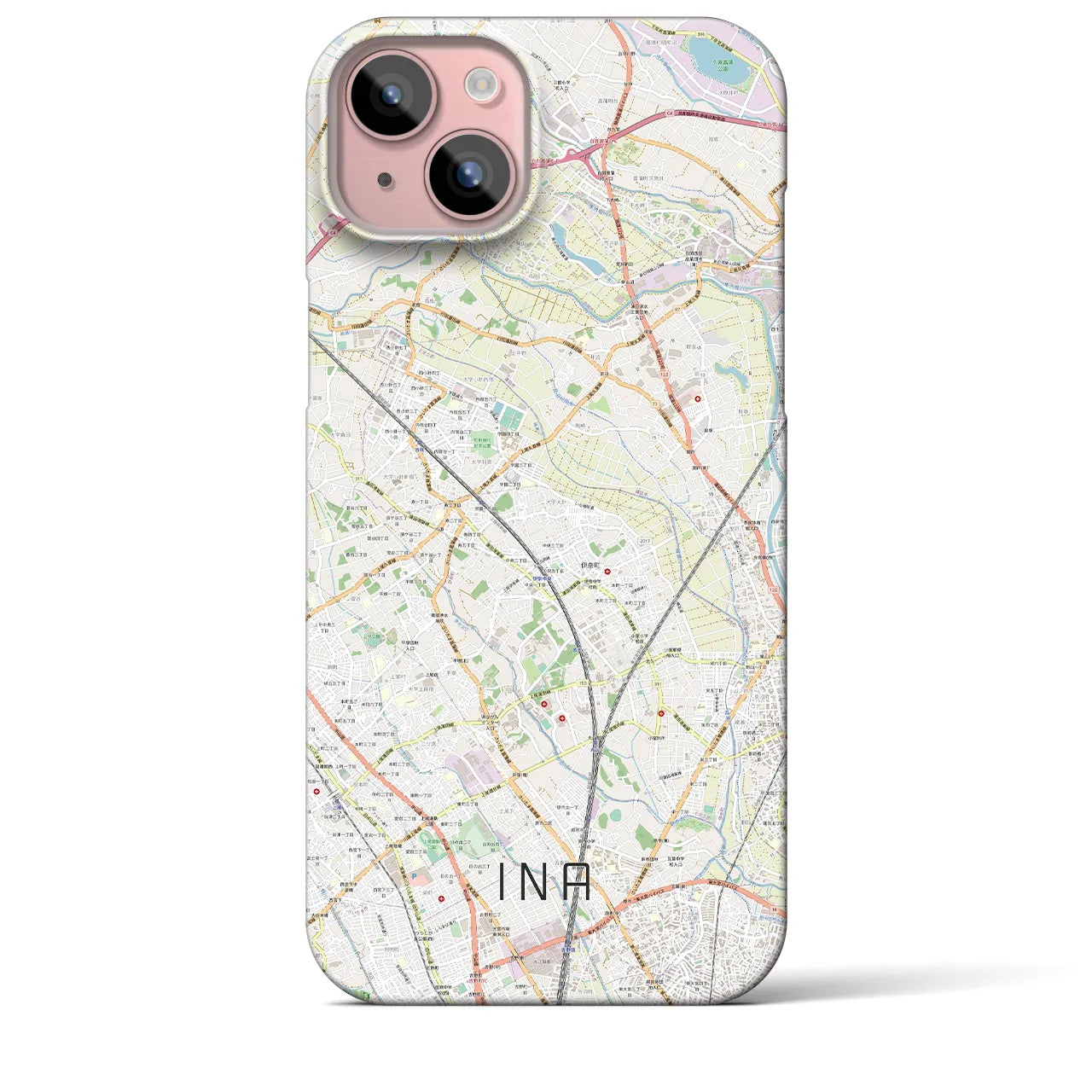 【伊奈】地図柄iPhoneケース（バックカバータイプ・ナチュラル）iPhone 15 Plus 用