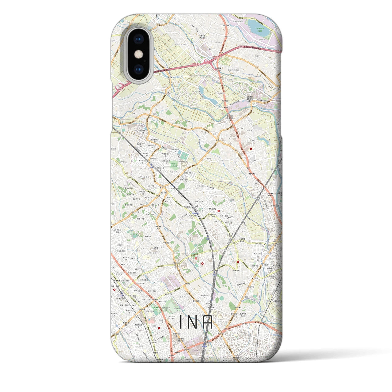【伊奈】地図柄iPhoneケース（バックカバータイプ・ナチュラル）iPhone XS Max 用