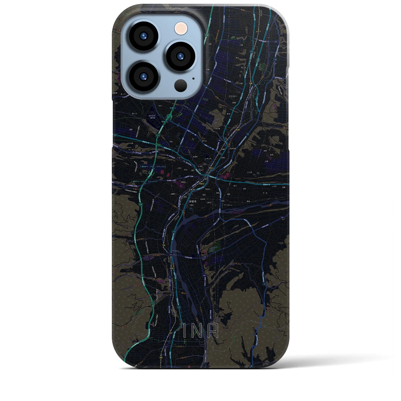 【伊那】地図柄iPhoneケース（バックカバータイプ・ブラック）iPhone 13 Pro Max 用