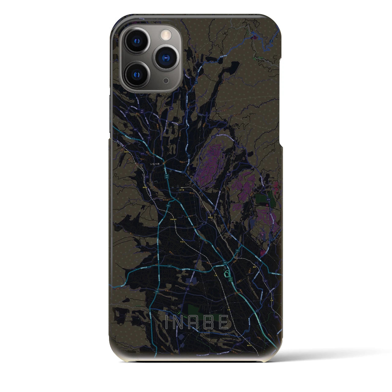 【いなべ】地図柄iPhoneケース（バックカバータイプ・ブラック）iPhone 11 Pro Max 用