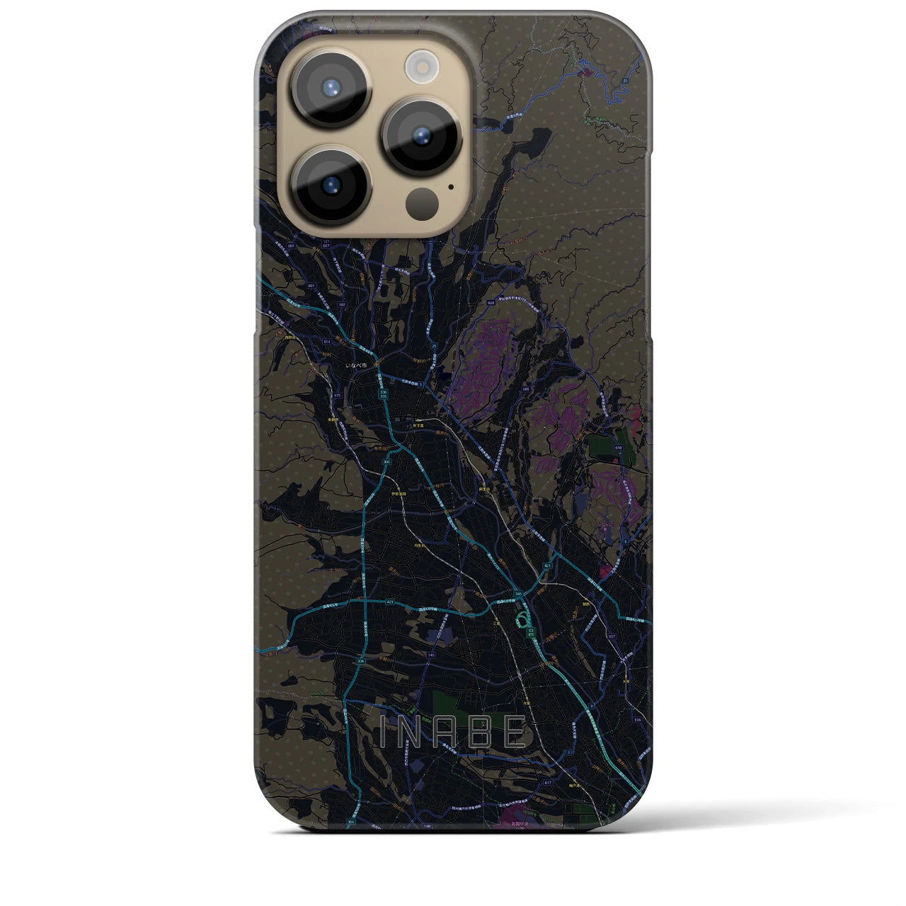 【いなべ】地図柄iPhoneケース（バックカバータイプ・ブラック）iPhone 14 Pro Max 用