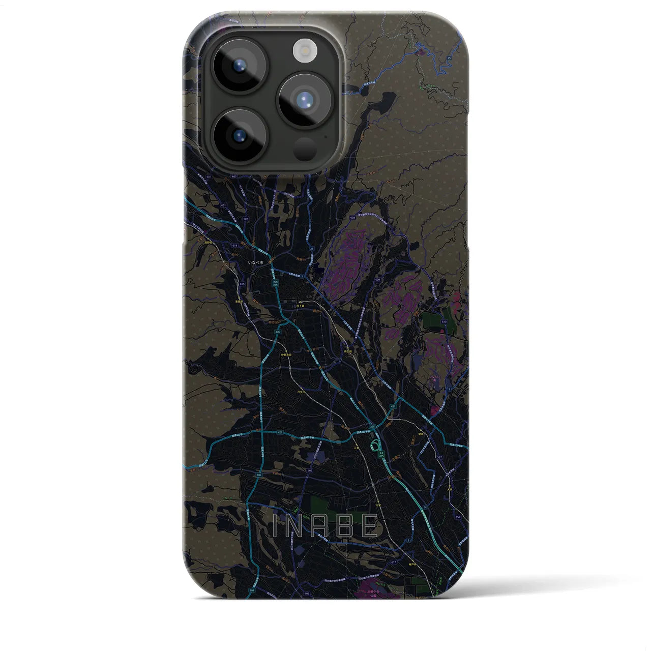 【いなべ】地図柄iPhoneケース（バックカバータイプ・ブラック）iPhone 15 Pro Max 用