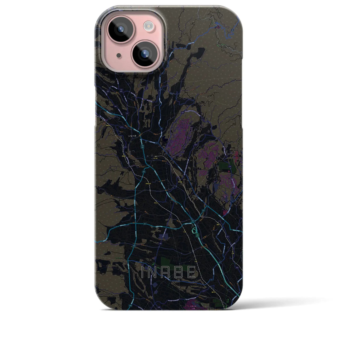 【いなべ】地図柄iPhoneケース（バックカバータイプ・ブラック）iPhone 15 Plus 用