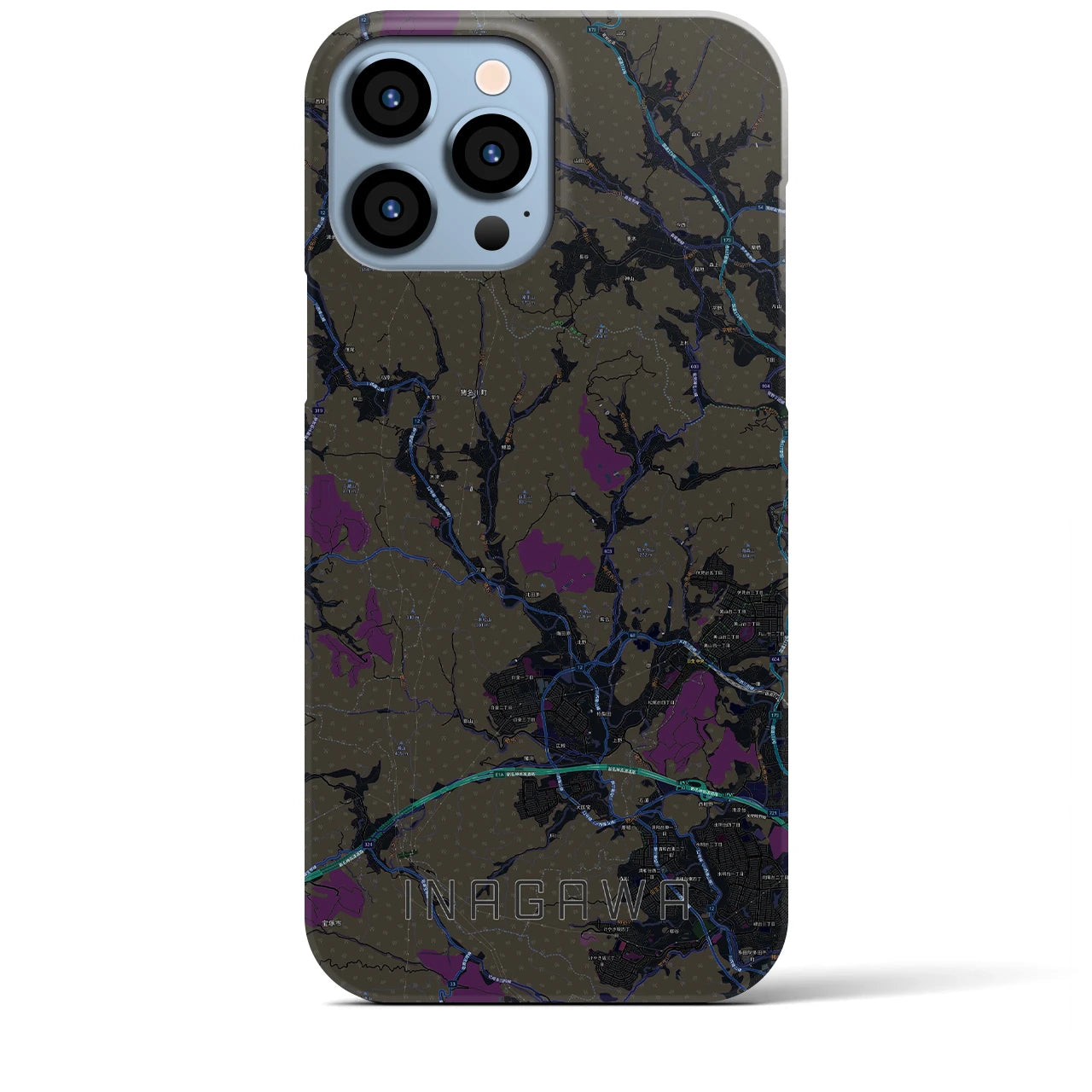 【猪名川】地図柄iPhoneケース（バックカバータイプ・ブラック）iPhone 13 Pro Max 用
