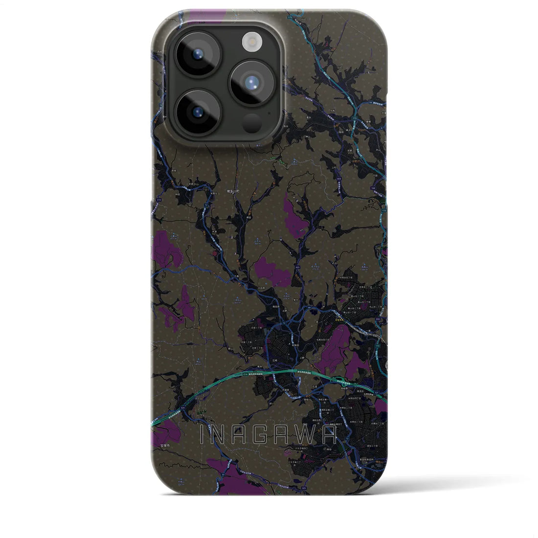 【猪名川】地図柄iPhoneケース（バックカバータイプ・ブラック）iPhone 15 Pro Max 用