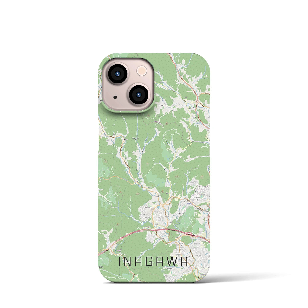 【猪名川】地図柄iPhoneケース（バックカバータイプ・ナチュラル）iPhone 13 mini 用