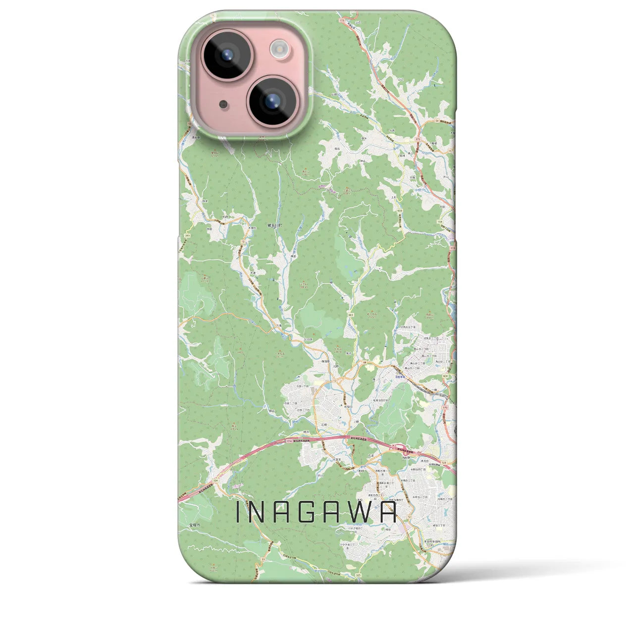 【猪名川】地図柄iPhoneケース（バックカバータイプ・ナチュラル）iPhone 15 Plus 用