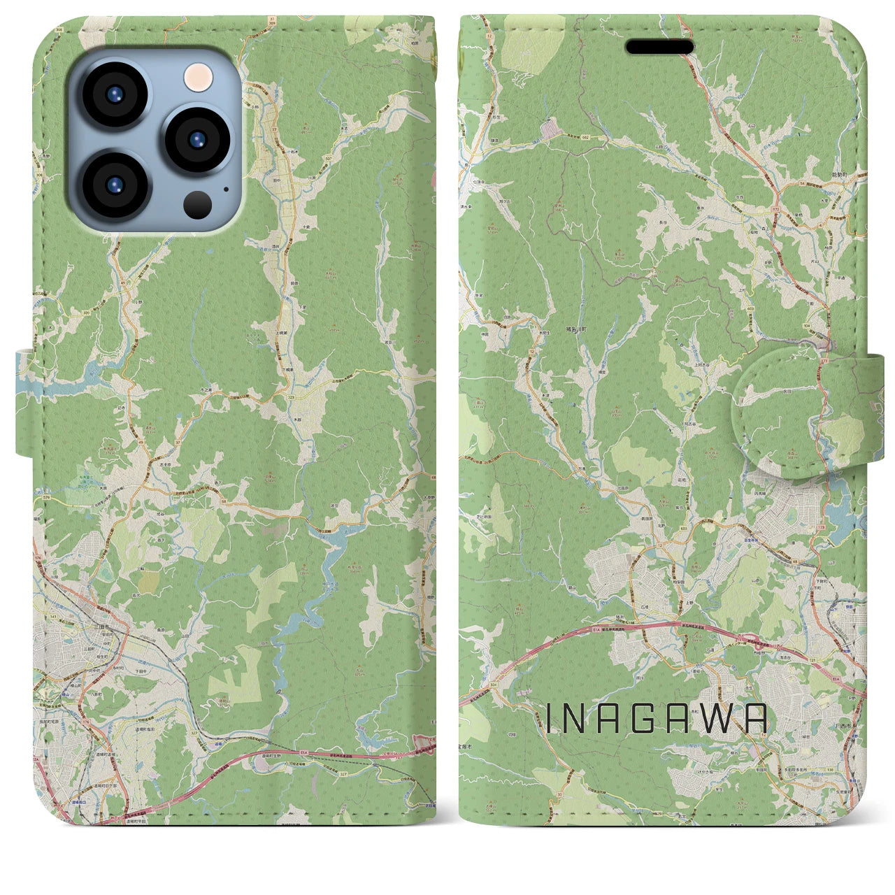 【猪名川】地図柄iPhoneケース（手帳両面タイプ・ナチュラル）iPhone 13 Pro Max 用