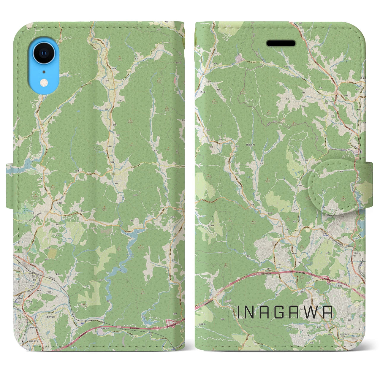 【猪名川】地図柄iPhoneケース（手帳両面タイプ・ナチュラル）iPhone XR 用