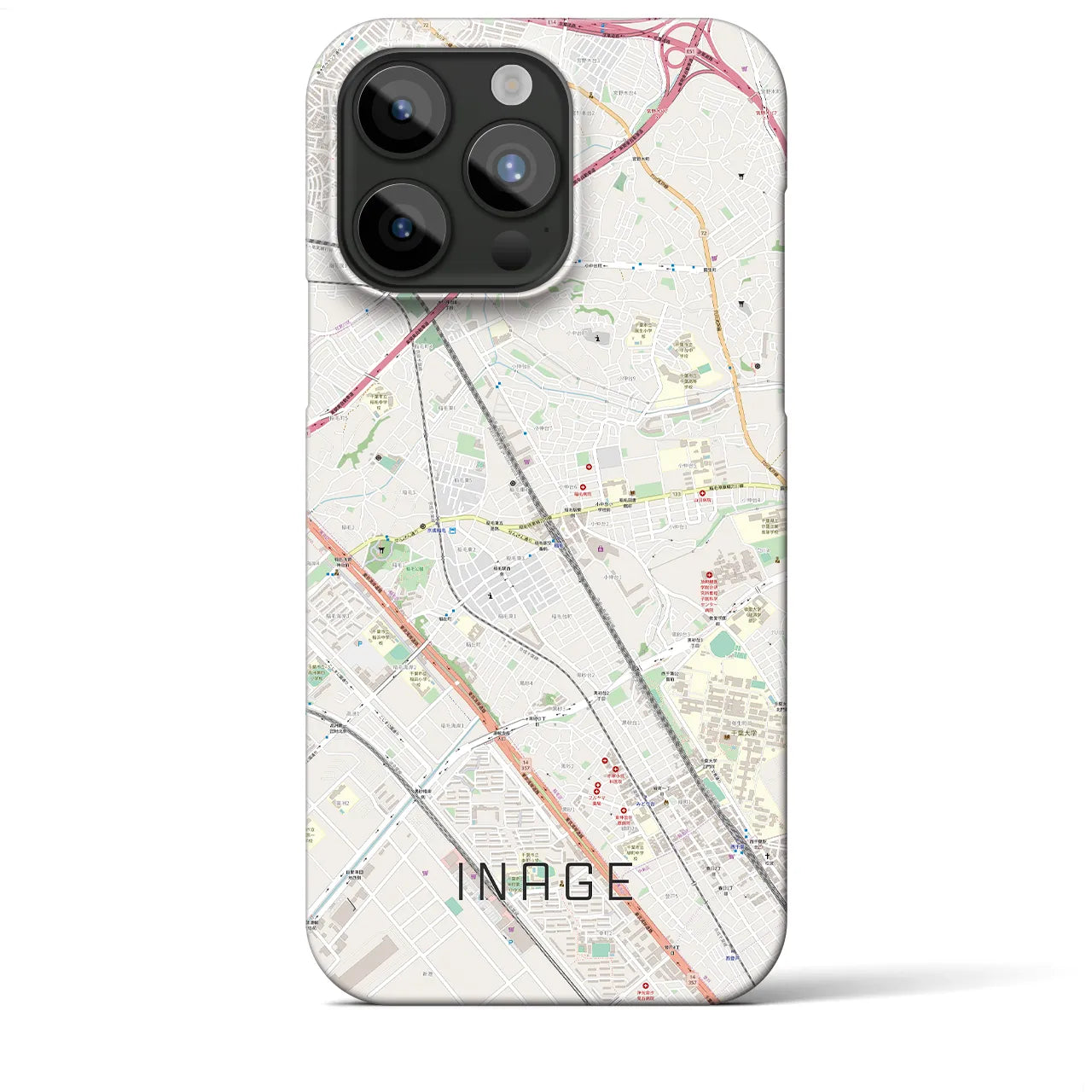 【稲毛】地図柄iPhoneケース（バックカバータイプ・ナチュラル）iPhone 15 Pro Max 用