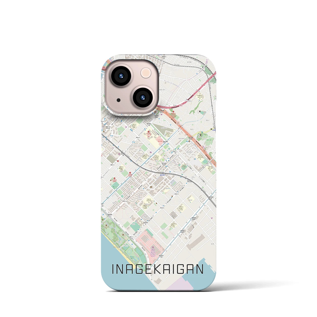 【稲毛海岸】地図柄iPhoneケース（バックカバータイプ・ナチュラル）iPhone 13 mini 用