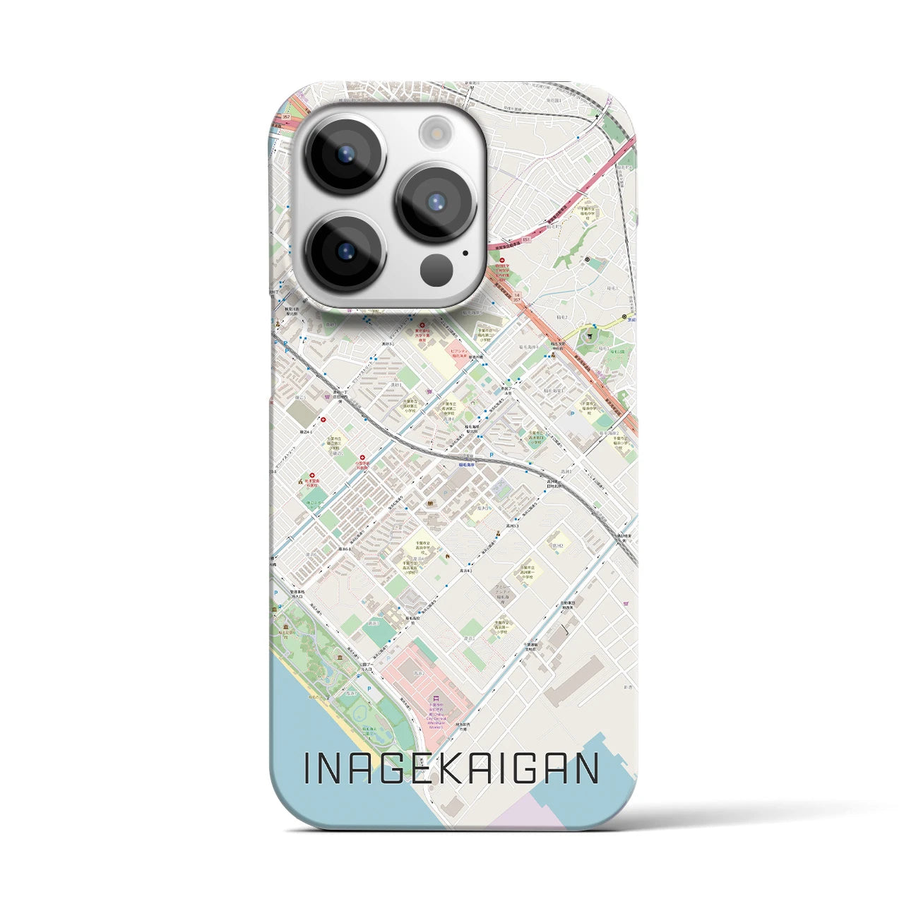 【稲毛海岸】地図柄iPhoneケース（バックカバータイプ・ナチュラル）iPhone 14 Pro 用