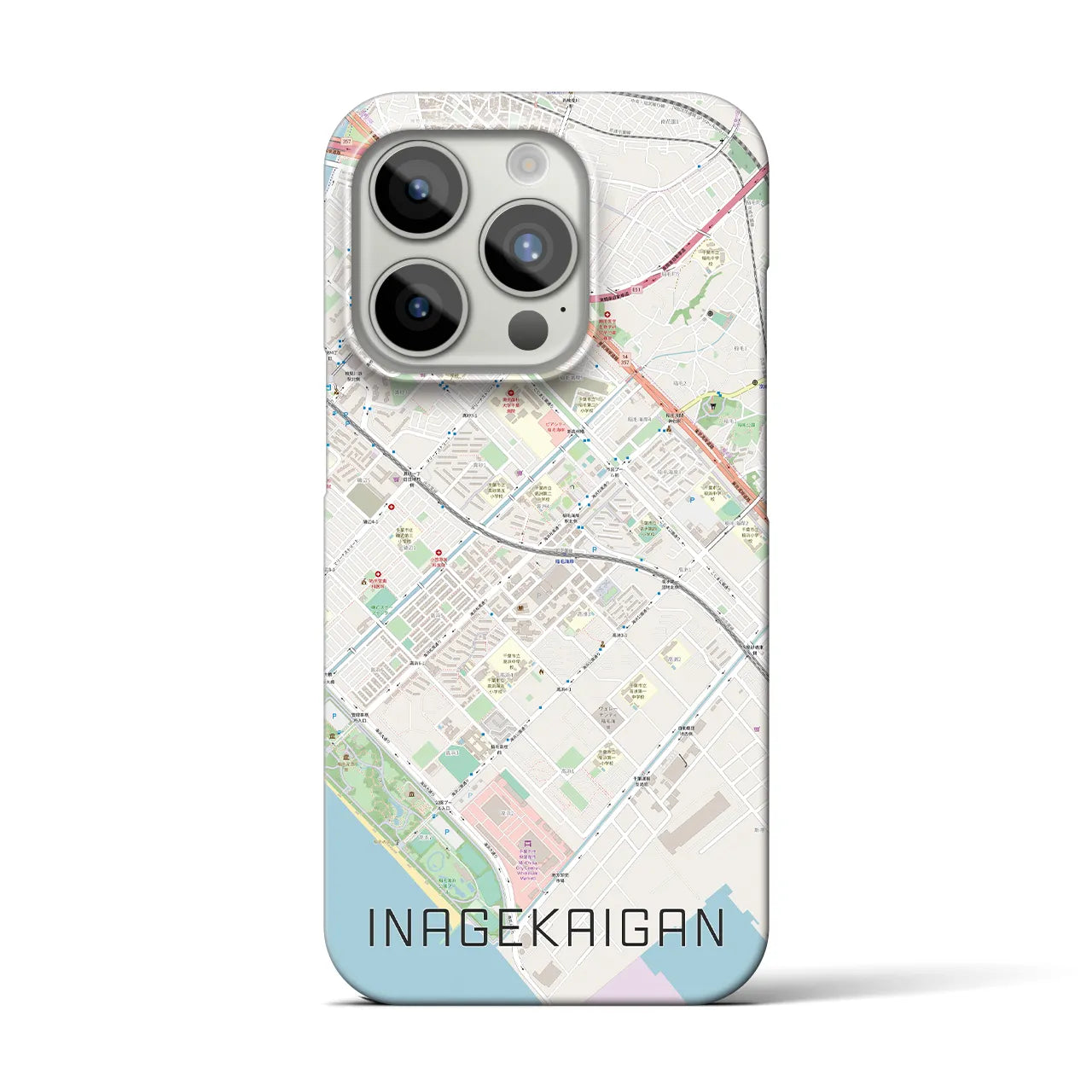 【稲毛海岸】地図柄iPhoneケース（バックカバータイプ・ナチュラル）iPhone 15 Pro 用