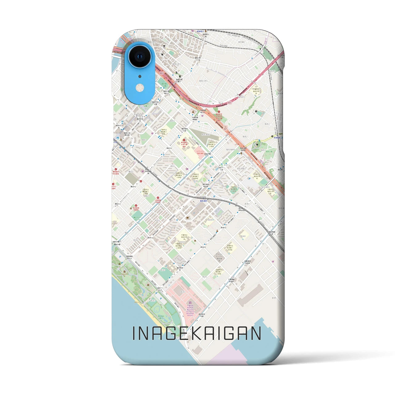 【稲毛海岸】地図柄iPhoneケース（バックカバータイプ・ナチュラル）iPhone XR 用