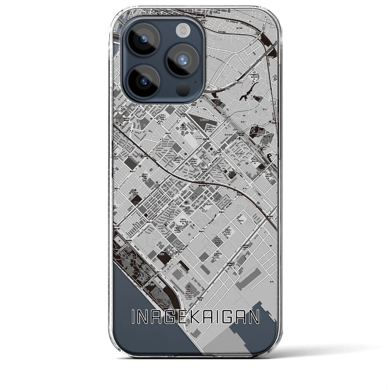 【稲毛海岸】地図柄iPhoneケース（クリアタイプ・モノトーン）iPhone 15 Pro Max 用