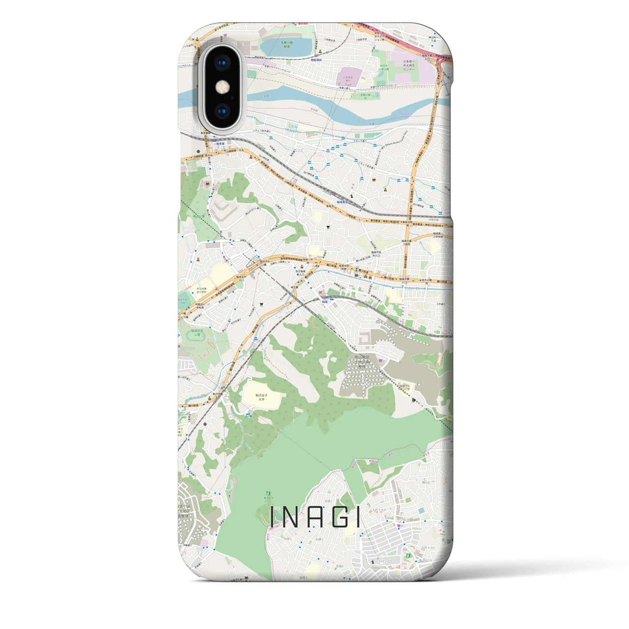 【稲城】地図柄iPhoneケース（バックカバータイプ・ナチュラル）iPhone XS Max 用
