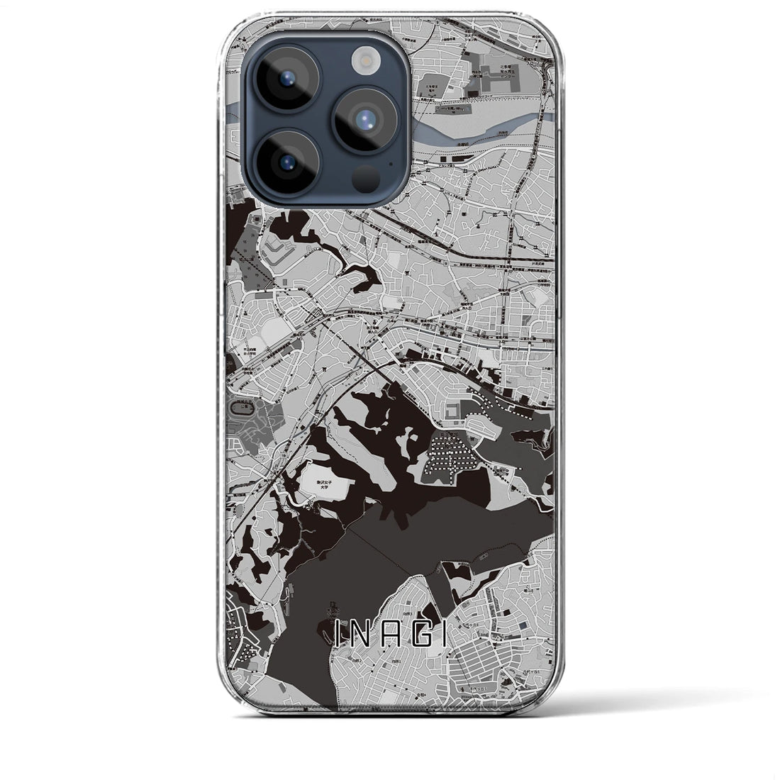 【稲城】地図柄iPhoneケース（クリアタイプ・モノトーン）iPhone 15 Pro Max 用