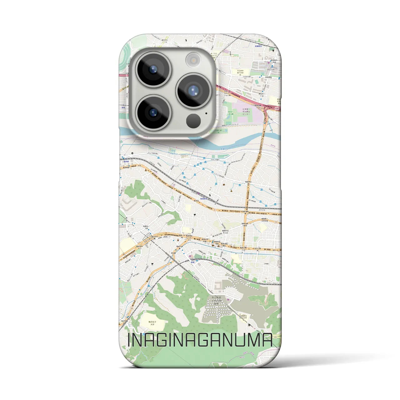 【稲城長沼】地図柄iPhoneケース（バックカバータイプ・ナチュラル）iPhone 15 Pro 用