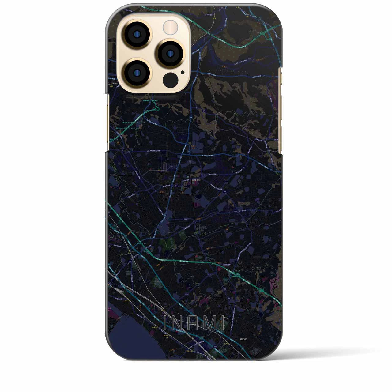 【稲美】地図柄iPhoneケース（バックカバータイプ・ブラック）iPhone 12 Pro Max 用