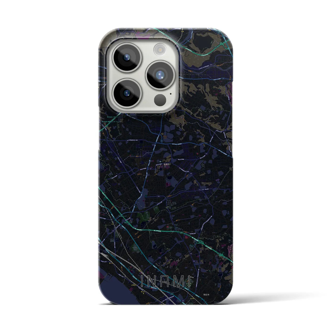 【稲美】地図柄iPhoneケース（バックカバータイプ・ブラック）iPhone 15 Pro 用