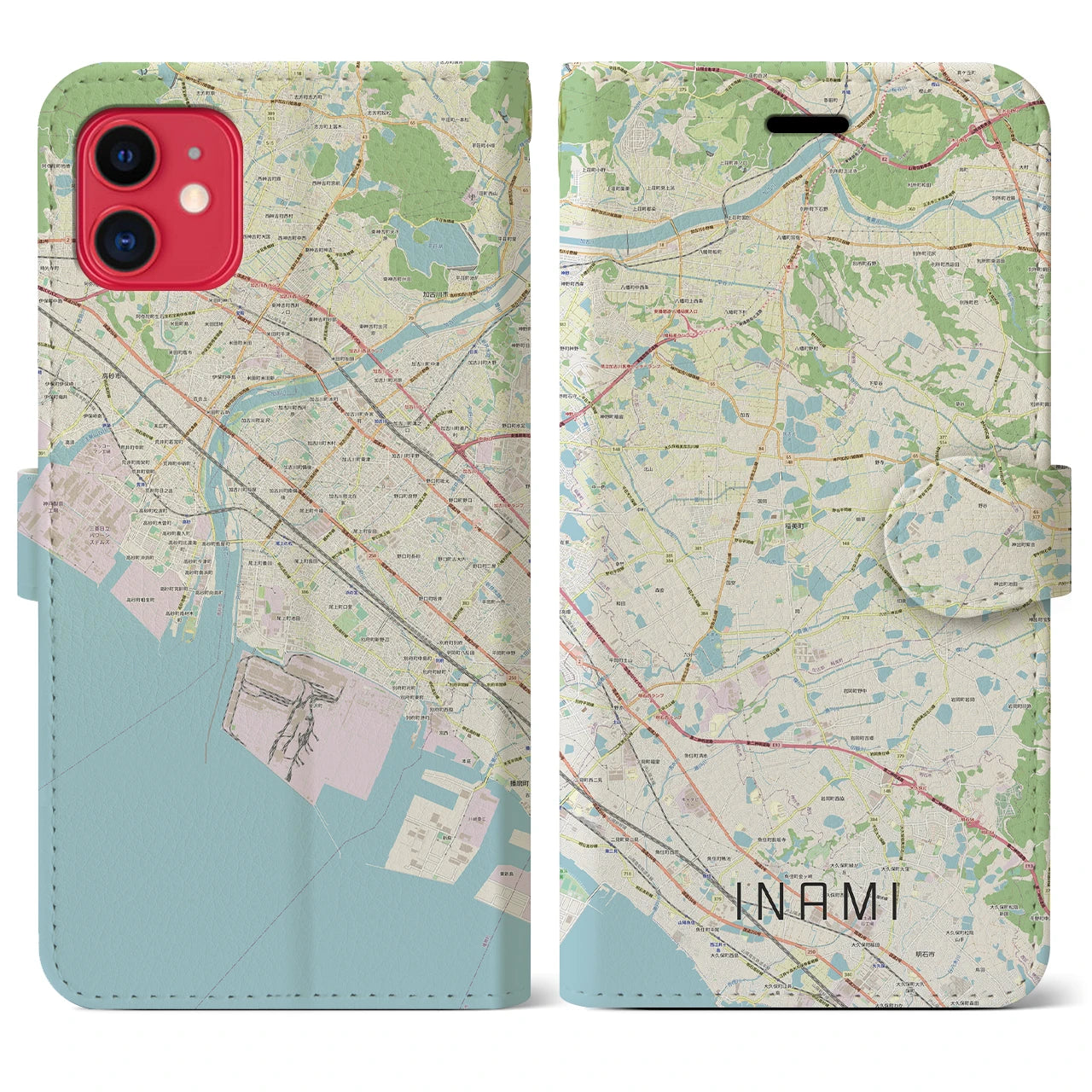 【稲美】地図柄iPhoneケース（手帳両面タイプ・ナチュラル）iPhone 11 用