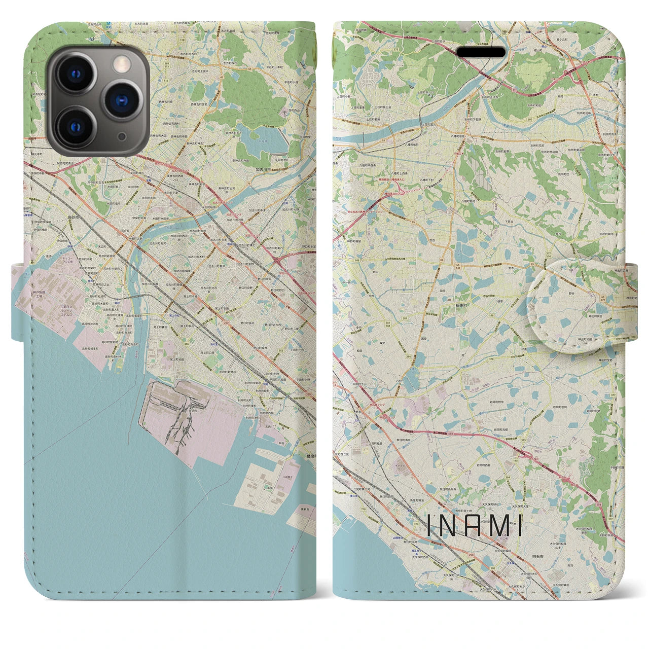 【稲美】地図柄iPhoneケース（手帳両面タイプ・ナチュラル）iPhone 11 Pro Max 用