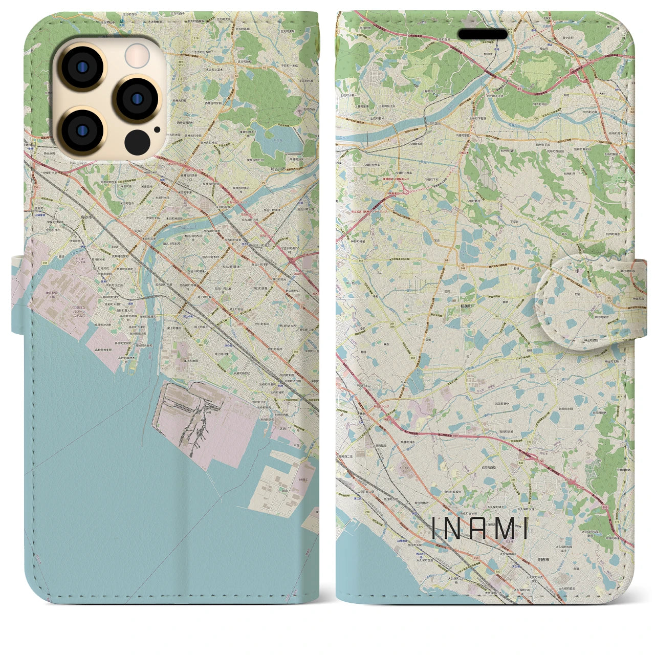 【稲美】地図柄iPhoneケース（手帳両面タイプ・ナチュラル）iPhone 12 Pro Max 用